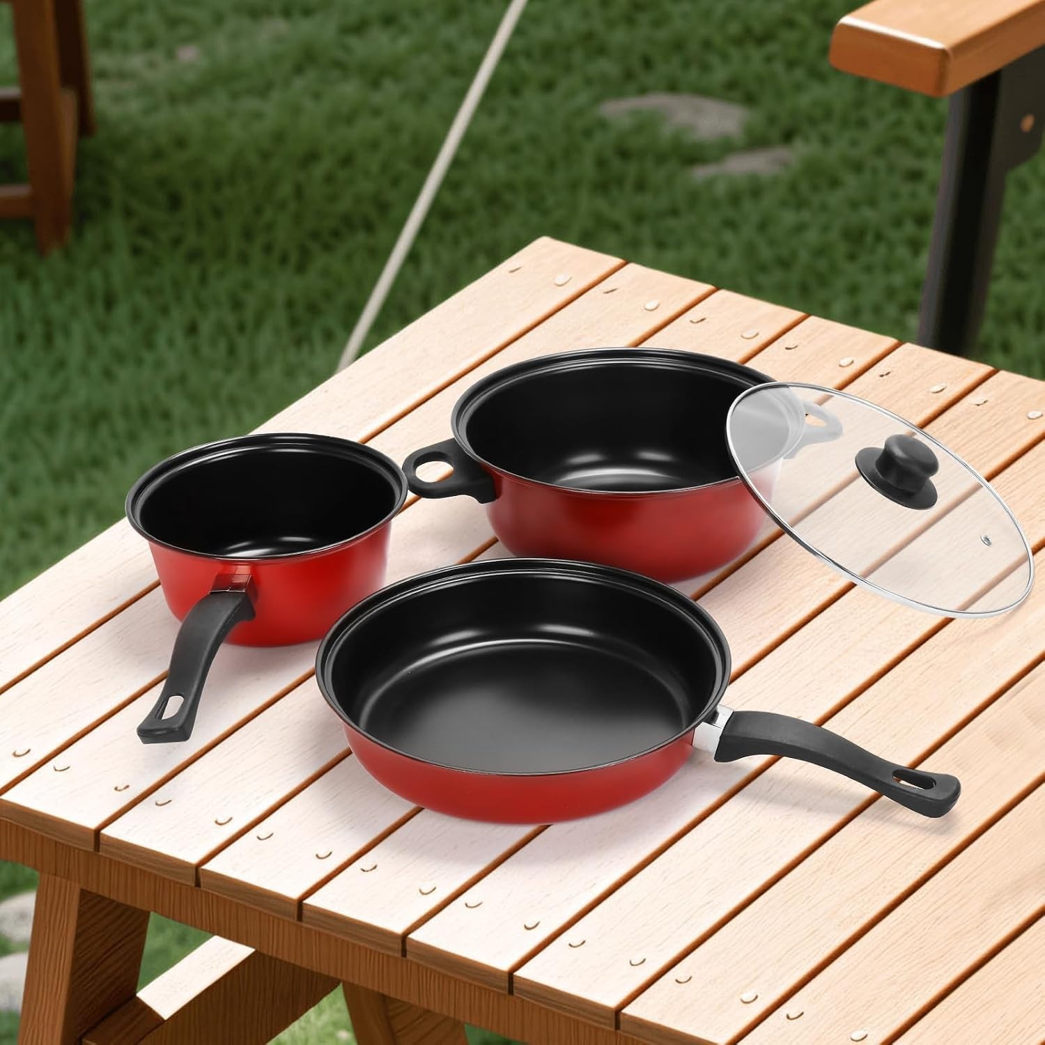 Lightweight 4-Piece Cast Iron Cookware Set with Glass Lids for Outdoor Cooking