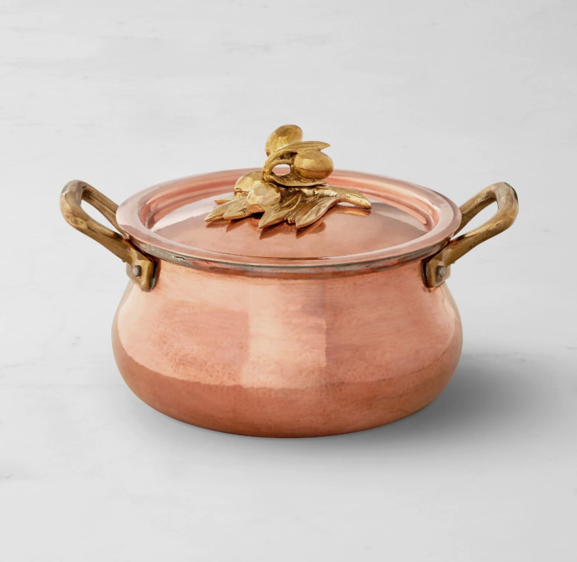 Ruffoni Historia Hammered Copper Belly Stock Pot with Olive Knob, 3.5-Qt.