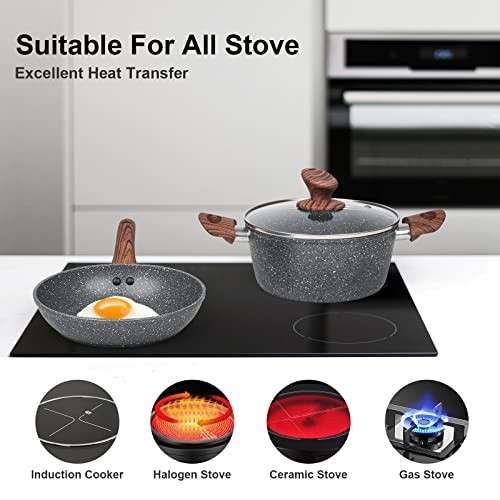 11-Piece Non-Stick Granite Cookware Set, Die-Cast Induction Pots & Pans, PFOA Fr