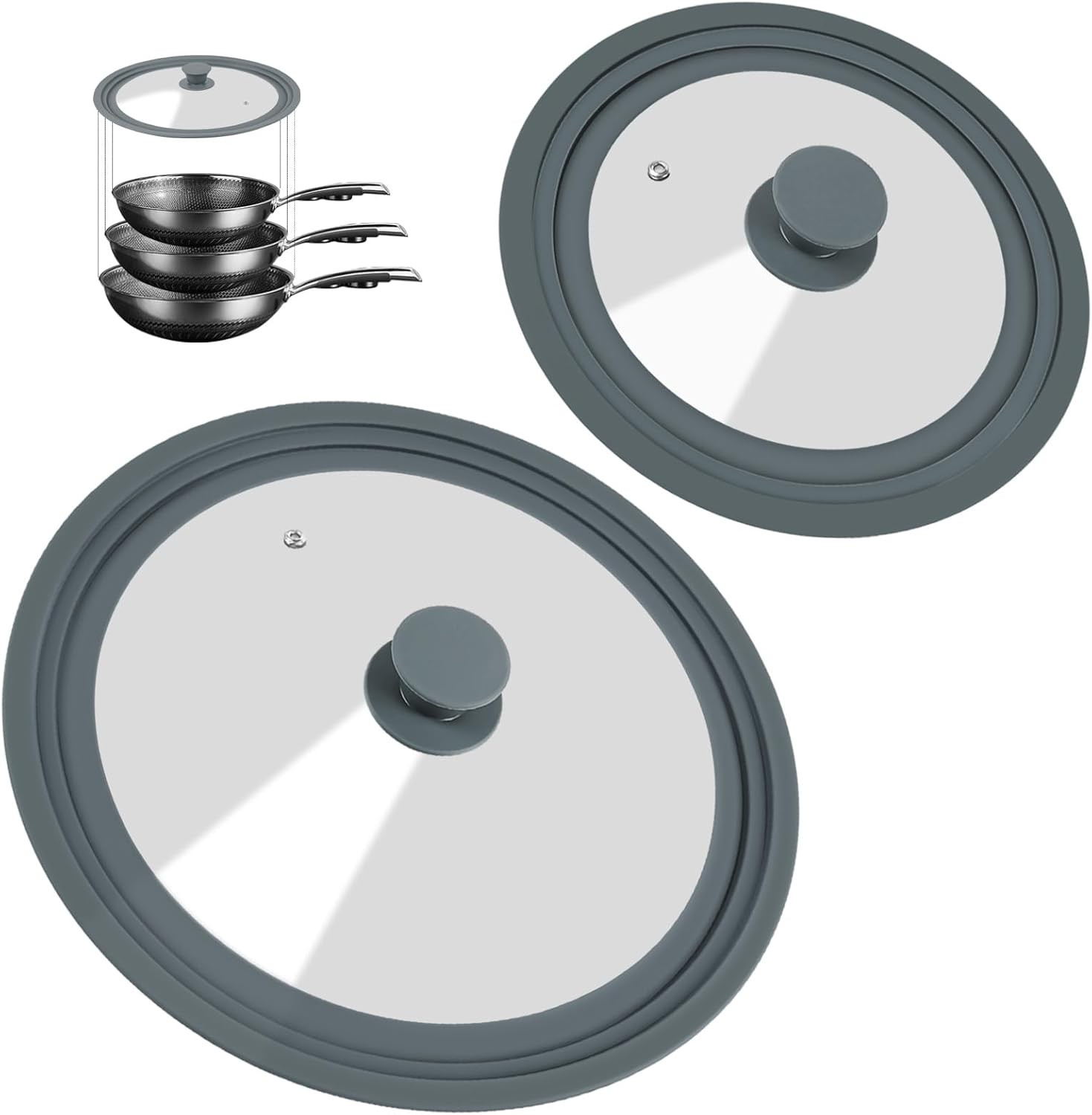 Universal Lid for Pots, Pans, and Skillets – 2 Pack Silicone Replacement Pan Lid