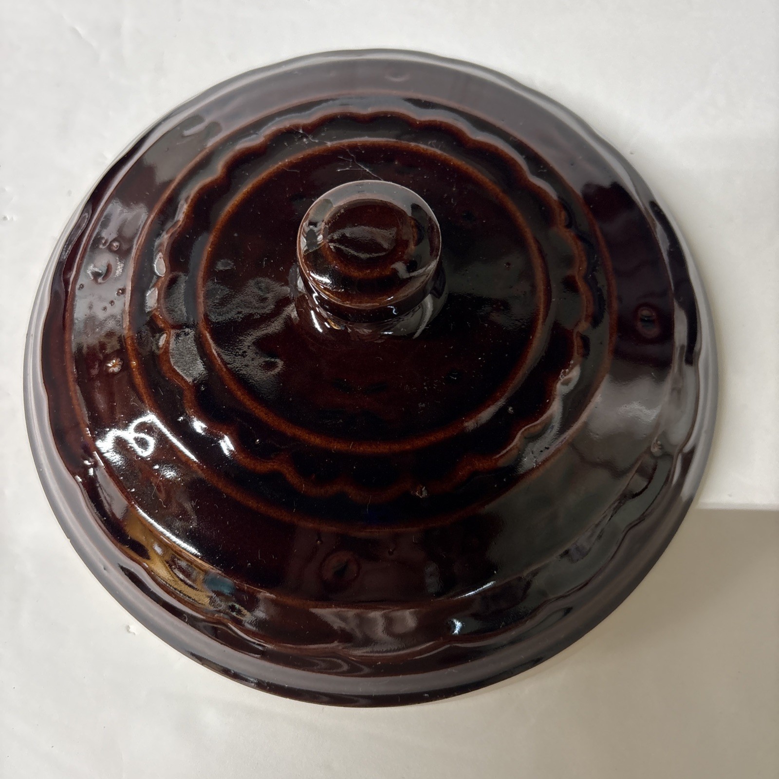 VTG MARCREST Stoneware 7 3/4” Daisy Dot Dark Brown Dutch Oven Knob LID ONLY