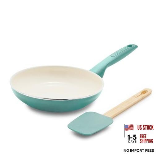 Rio Healthy Ceramic Nonstick 8″ Frying Pan 8″ Frypan and Spatula Set Turquoise
