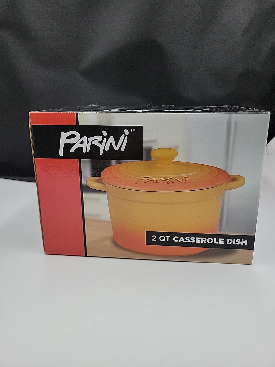 STONEWARE/PARINI 2 Quart Casserole Dish – Yellow/Orange Cookware W/Lid NIB