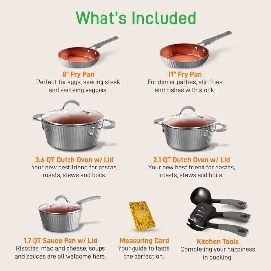 Nutrichef Kitchen Cookware Set w/Elegant Lines Pattern Non-Stic NCCW11GL