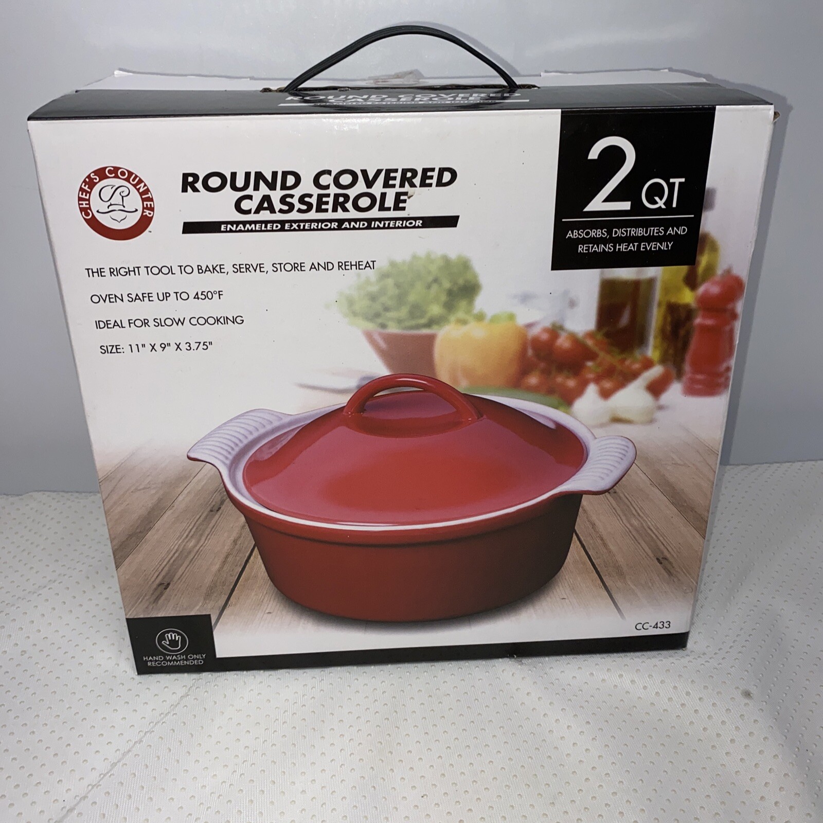 Chef’s Counter 2QT Round Covered Casserole Dish RED NEW