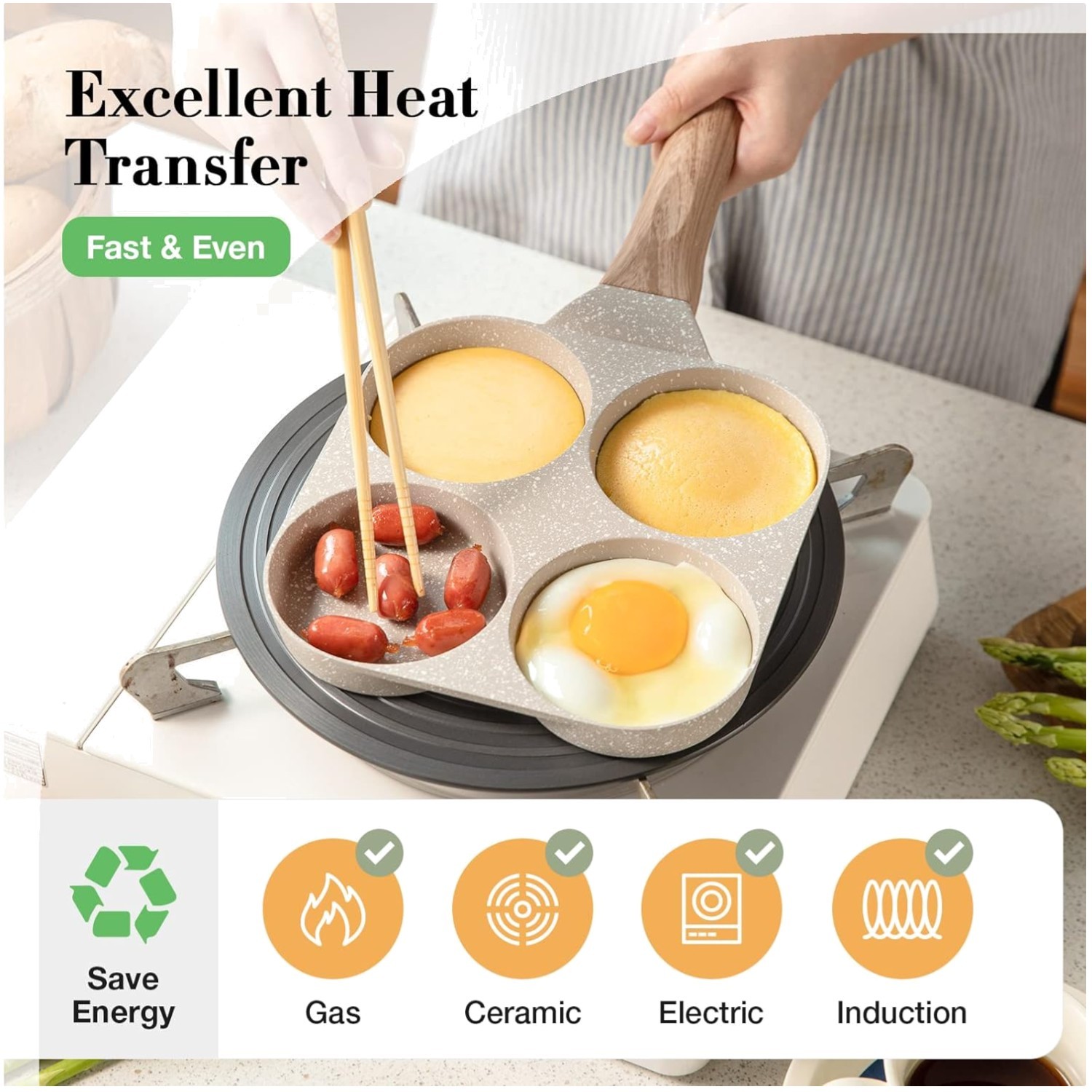 Compact 4-Cup Egg Pan for Healthy Cooking