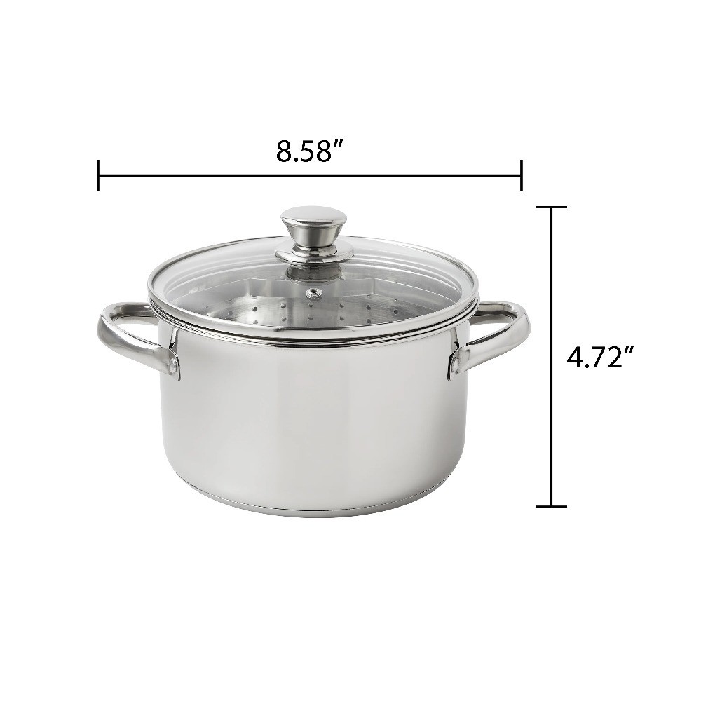 Stainless Steel 4 Quart Glass Lid Steamer Pot Induction Compatible Dishwasher