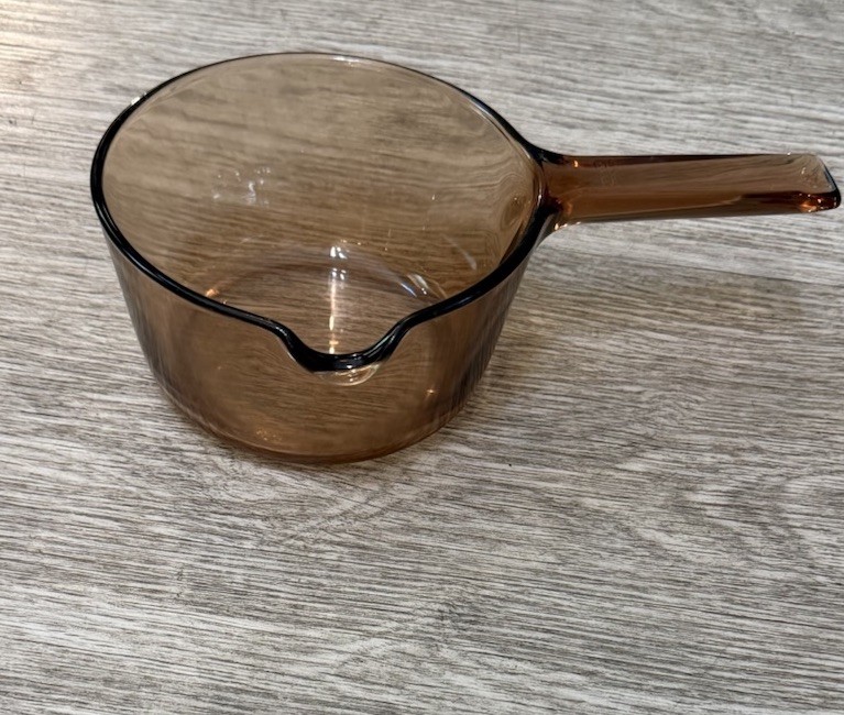 Vintage Corning Amber Vision Ware 1 Liter Sauce Pan Pot Pour Spout No Lid USA