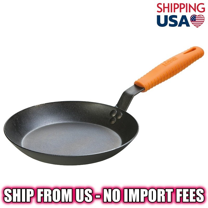Lodge Seasoned Carbon Steel Skillet w Orange Handle Holder CRS10HH61