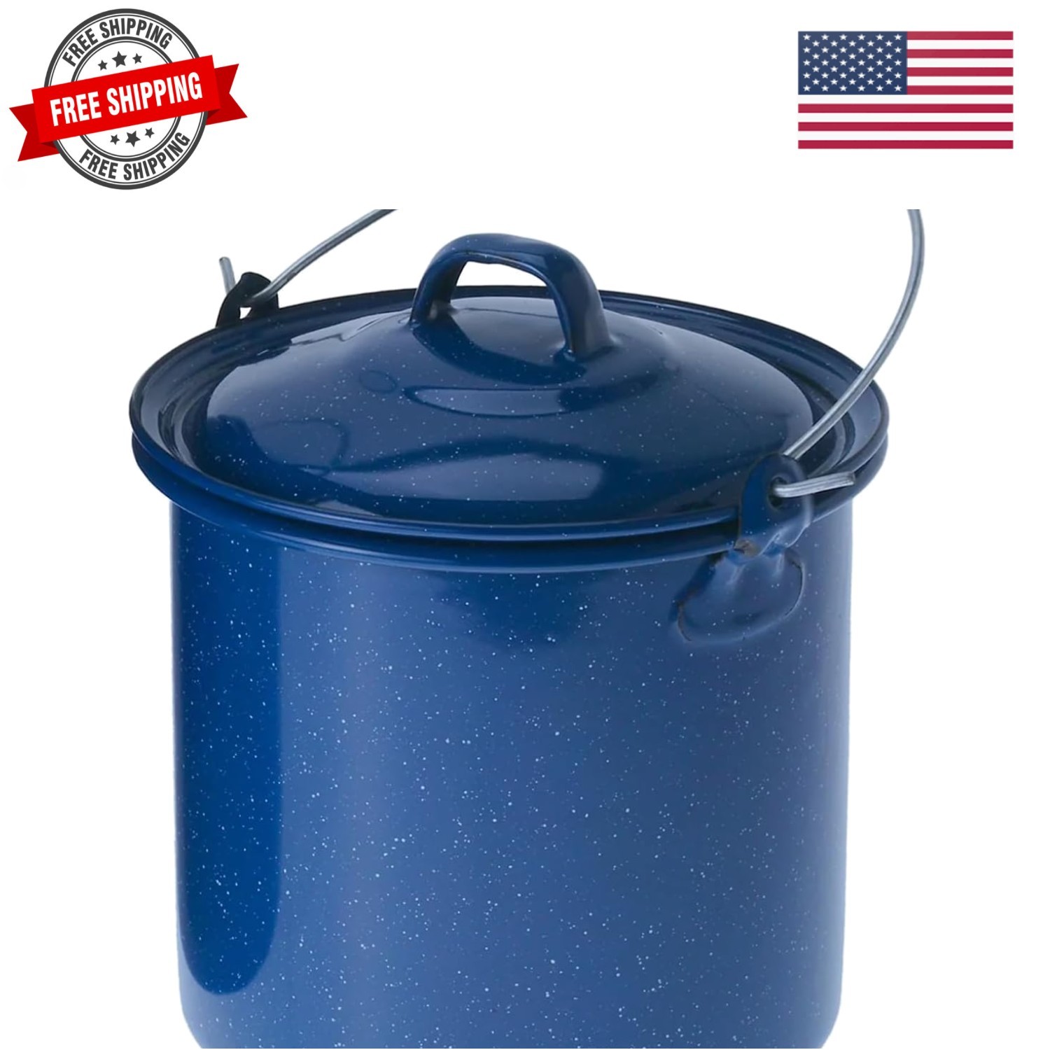 1.75 qt Straight Pot w/Lid & Handle – Enamelware for Cooking Outdoors, Campin…