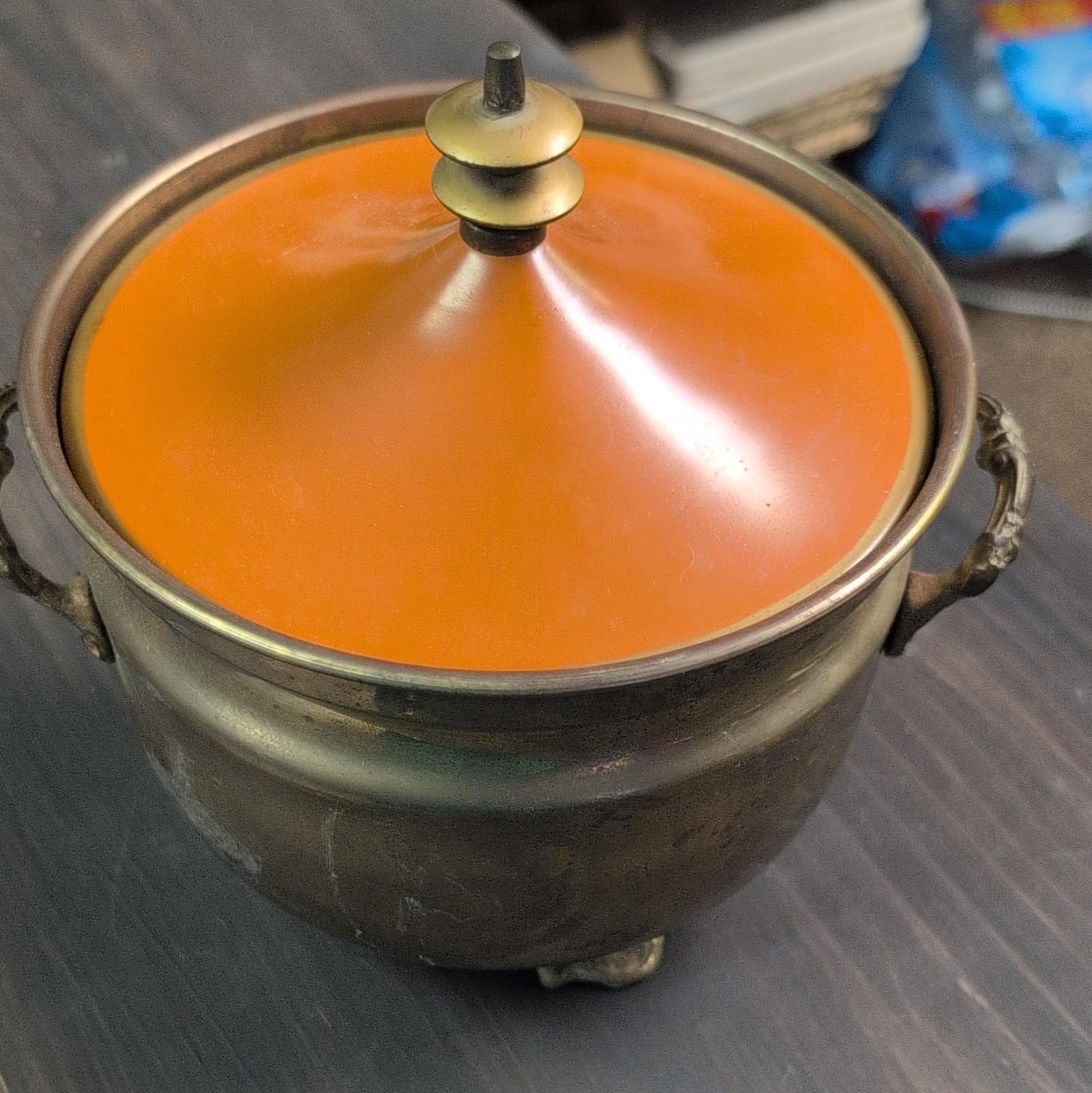 Round Stainless Steel Stockpot w/ Lid Double Handles Silver/Orange