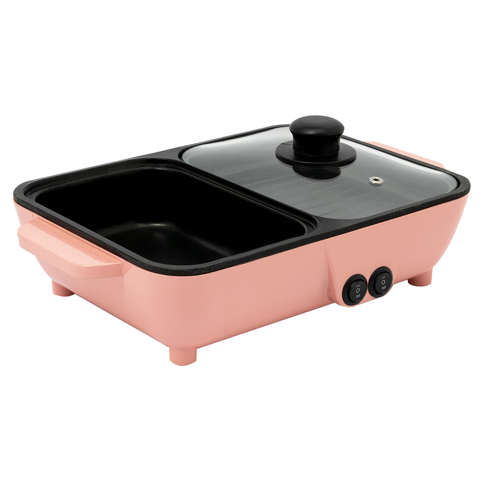 Portable Electric 2in1 Hot Pot Dual Temp Control Grill Non-Stick Teppanyaki Pan
