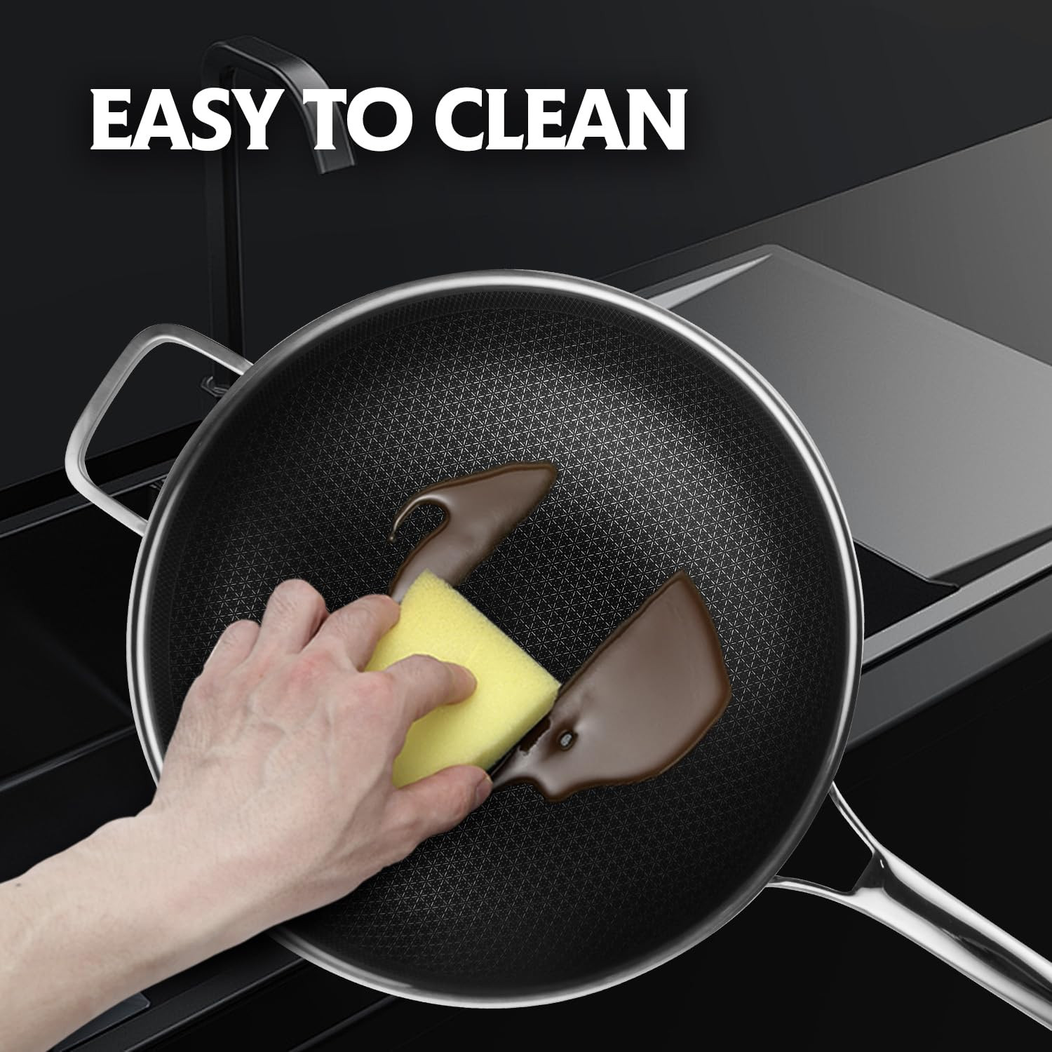 Wok pan,Hybrid 12 inch Wok with Lid PFOA Free Cookware,non stick Stainless Steel