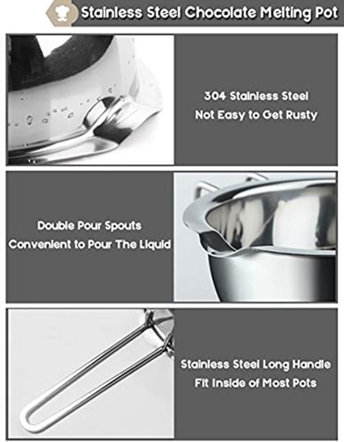 1000ML/1QT Double Boiler Chocolate Melting Pot with 2.3 QT 304 Stainless