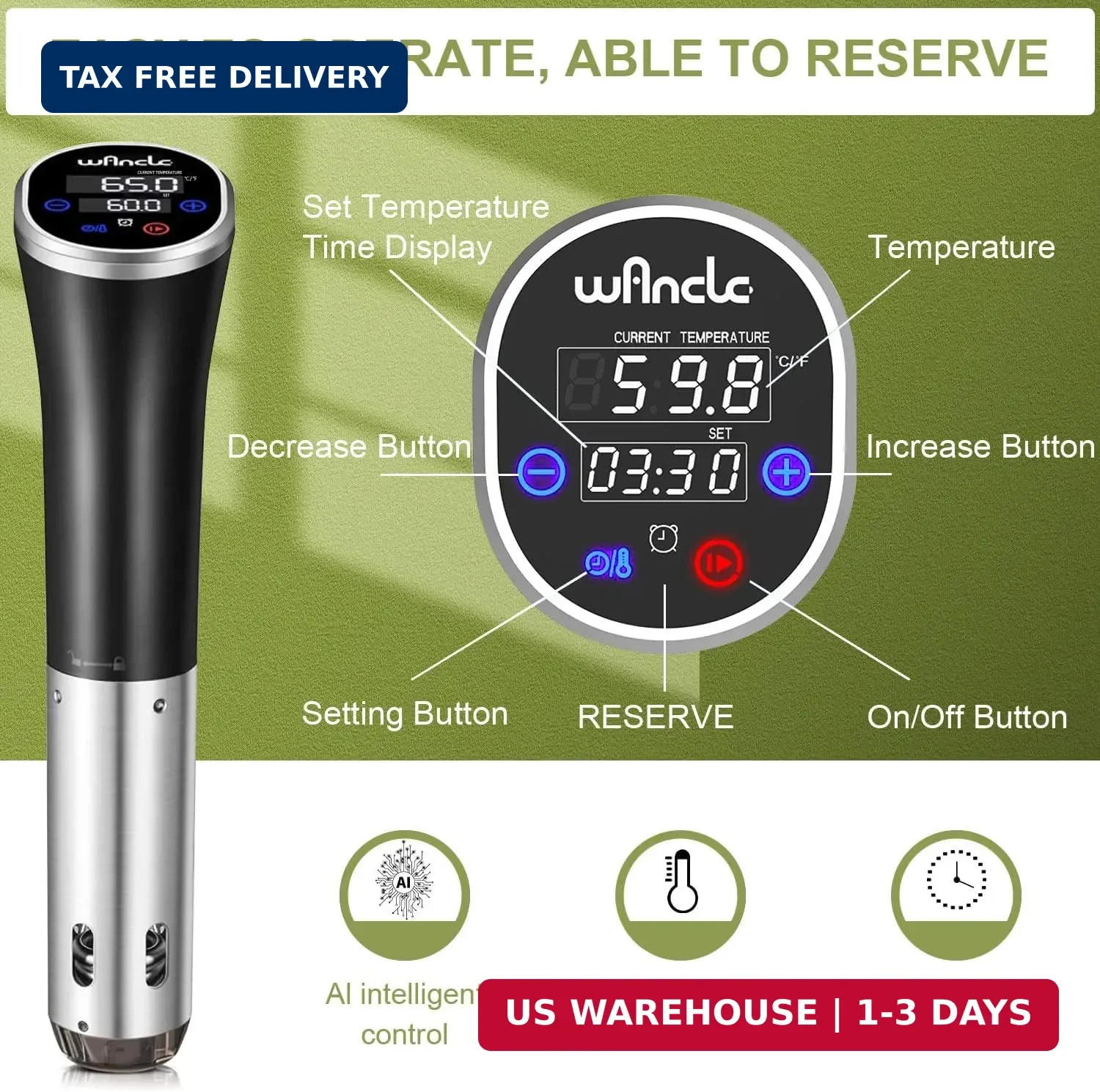 Sous Vide, Wancle Sous Vide Cooker 1100W IPX7 Waterproof Thermal Immersion Circu