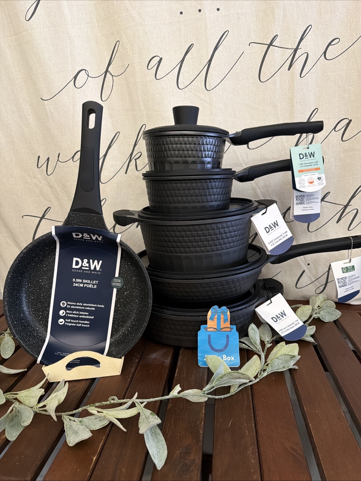 D&W Deane & White Cookware Collection Set 11 pc Casserole Pan Set Black NEW