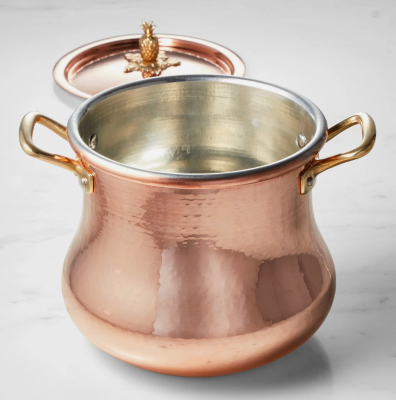 Ruffoni Historia Hammered Copper Belly Stock Pot with Pineapple Knob, 5 1/2-Qt.