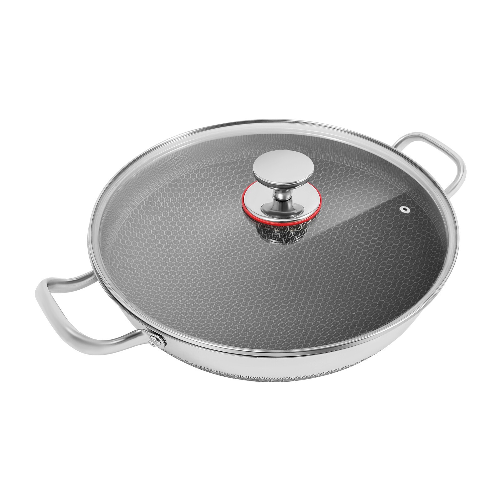 13.19in Non Stick Paella Pan Stainless Steel Frying/Cooking Pan Skillet With Lid