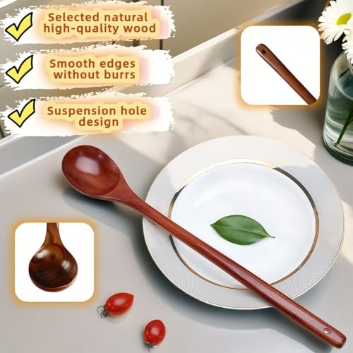 13″ Wooden Spoon for Nonstick Cookware,Extra Long Handle&Natural Wood,Burn