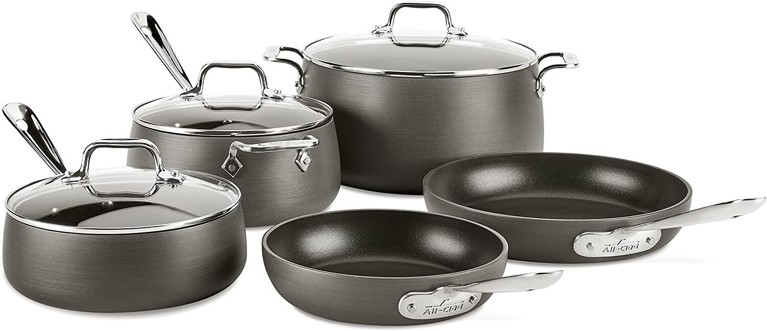 All-Clad HA1 Hard Anodized Nonstick Cookware Set, 8 piece Set