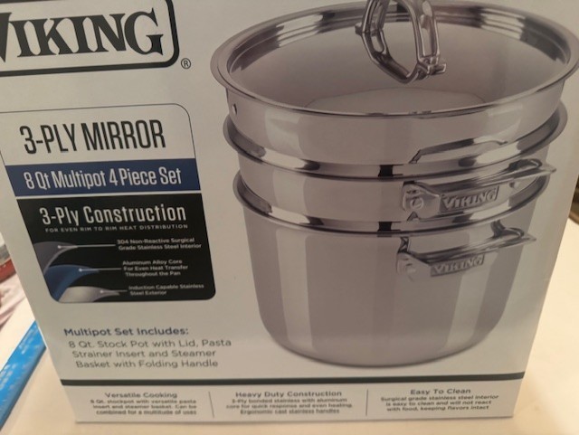 NEW – VIKING PREMIUM 3 PLY STAINLESS STEEL 4 PC / 8 QT MULTIPOT / STEAMER/STRAIN