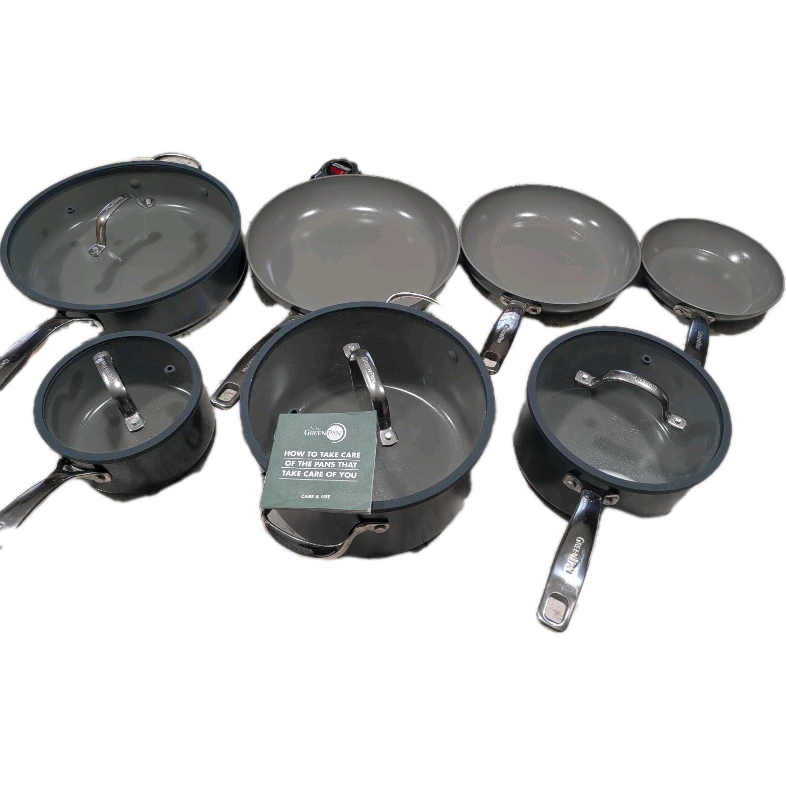 Used GreenPan Jewel Pro 11-Piece Cookware Set Hard Anodized Nonstick WinterGreen