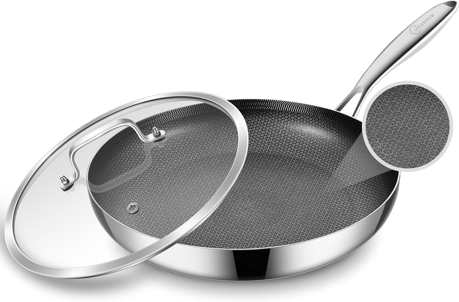 12 Inch Hybrid Stainless Steel Non-Stick Sauté Pan Skillet Frying Pan with Lid