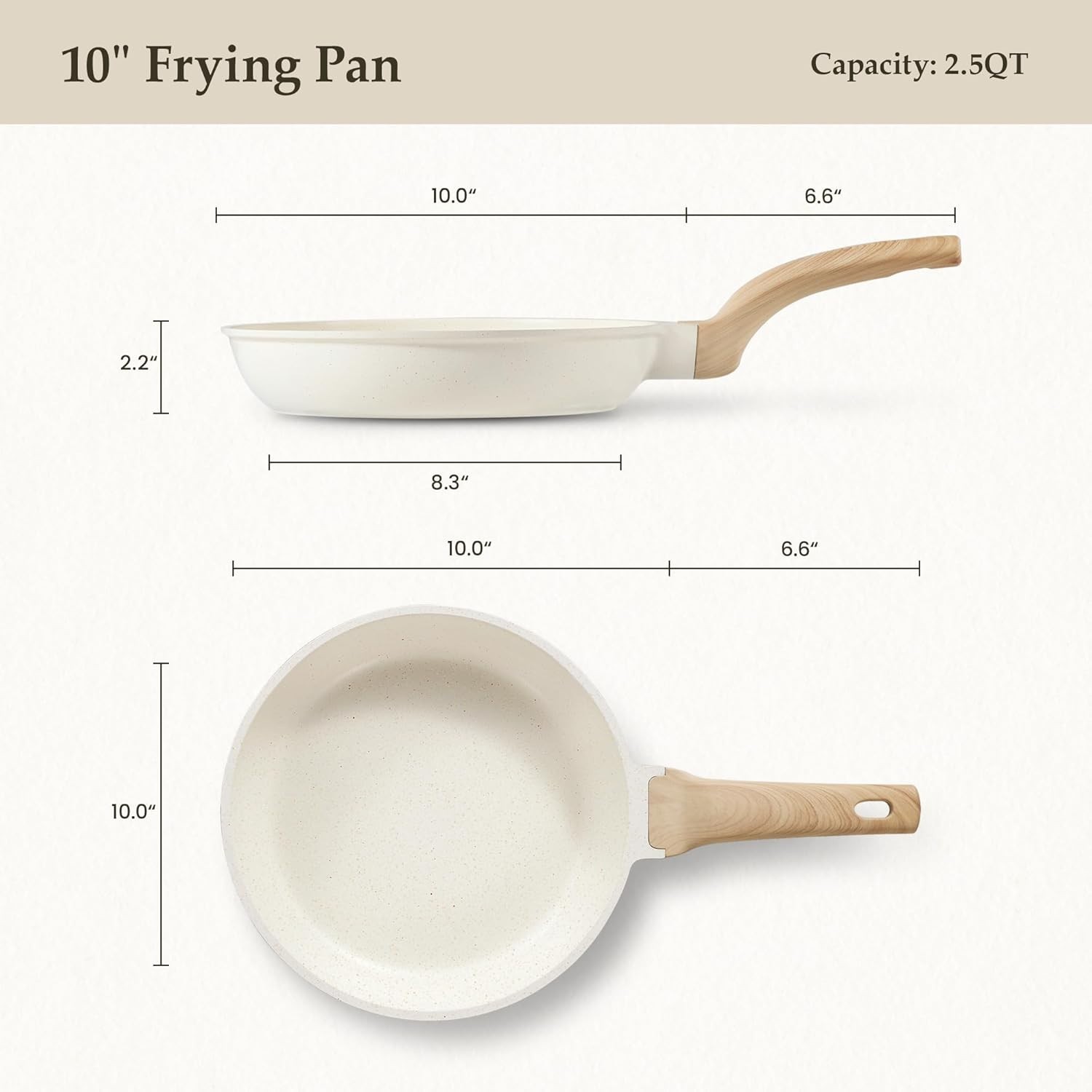Cream White Nonstick Skillet for Sautéing and Pan-Frying, Induction Compatible