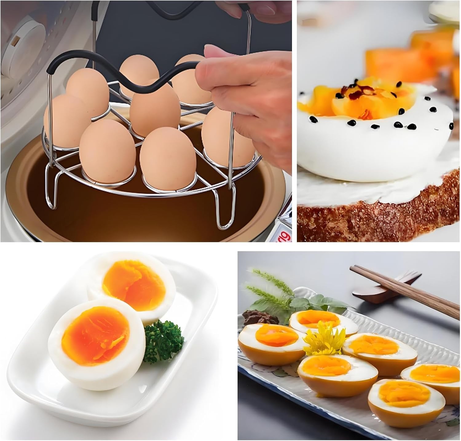 19.5cm/7.68inch Silver Egg Steamer Rack Trivet with Heat Resistant Silicone