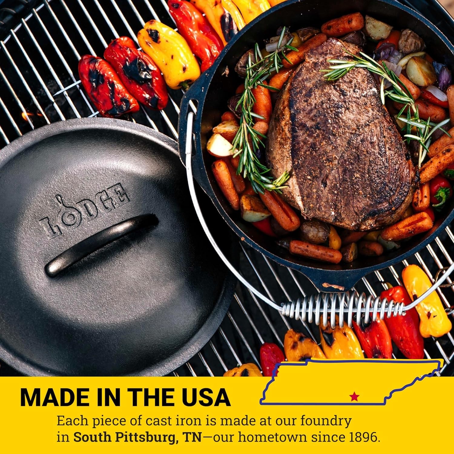 9 Quart Pre-Seasoned Cast Iron Dutch Oven with Lid, Wire Bail Handle, Black
