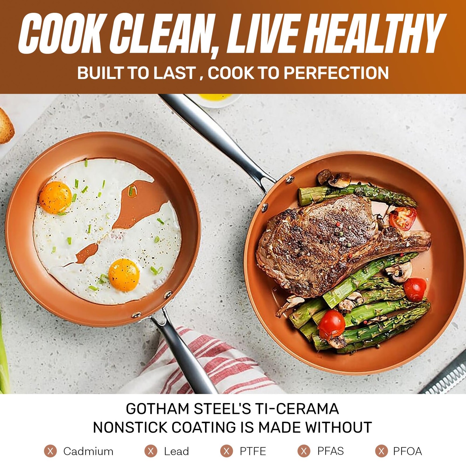 Pan 12.5 Nonstick Ceramic Copper Coating Gotham Steel Frying Large Pans Family