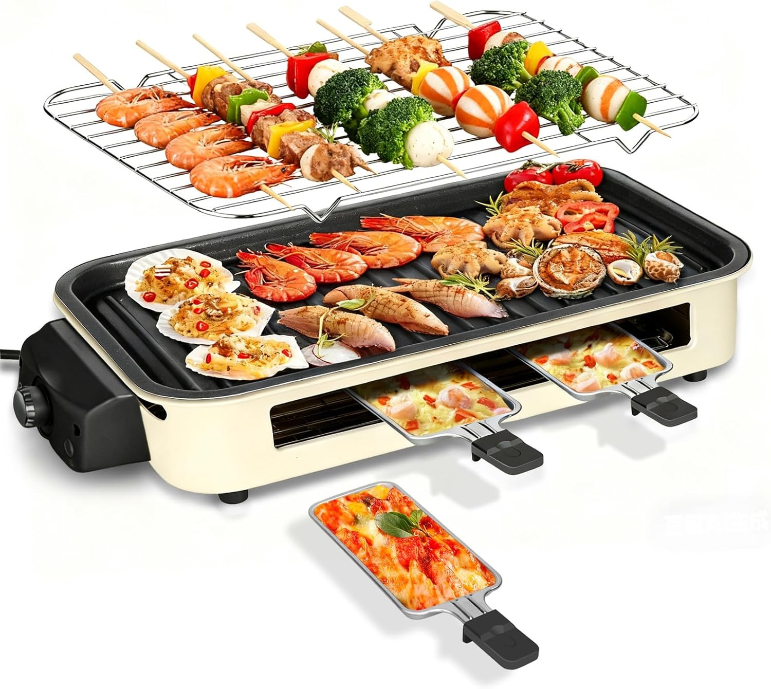 Electric BBQ Grill 1500W Indoor Smokeless 2-in-1 Non-Stick Plate & Control