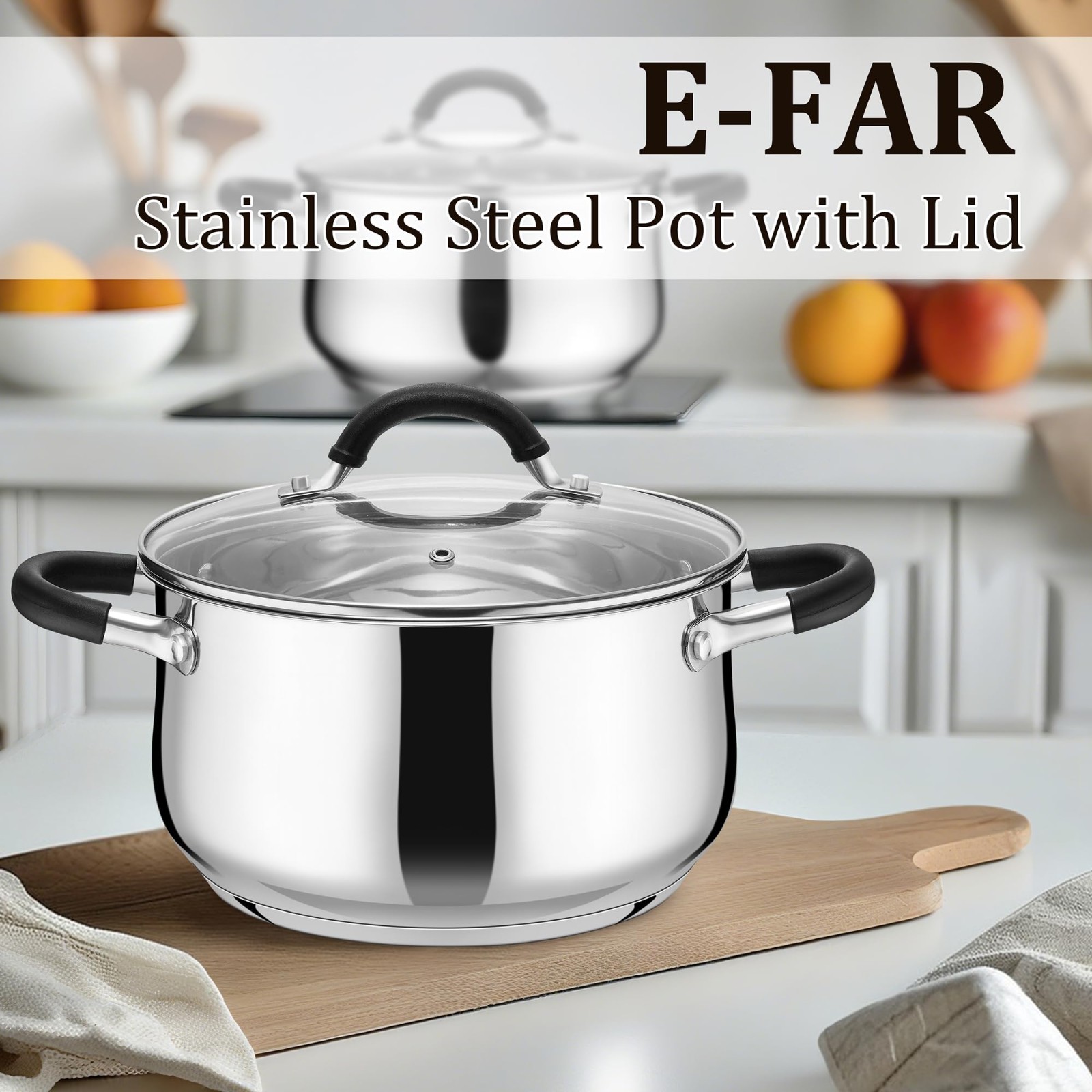 4 Quart Stainless Steel Stockpot with Lid – Induction Gas Safe, Dual Handles, Di