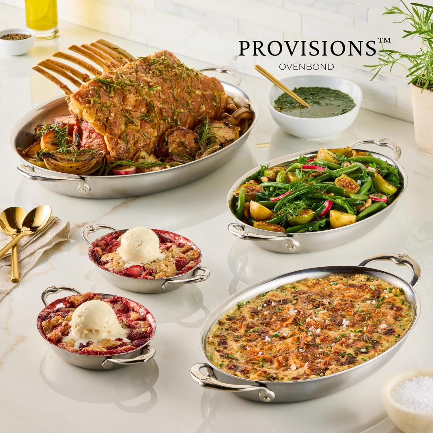 Provisions 2-Quart Stainless Steel Oval Au Gratin Dish – Medium Clad Cookware