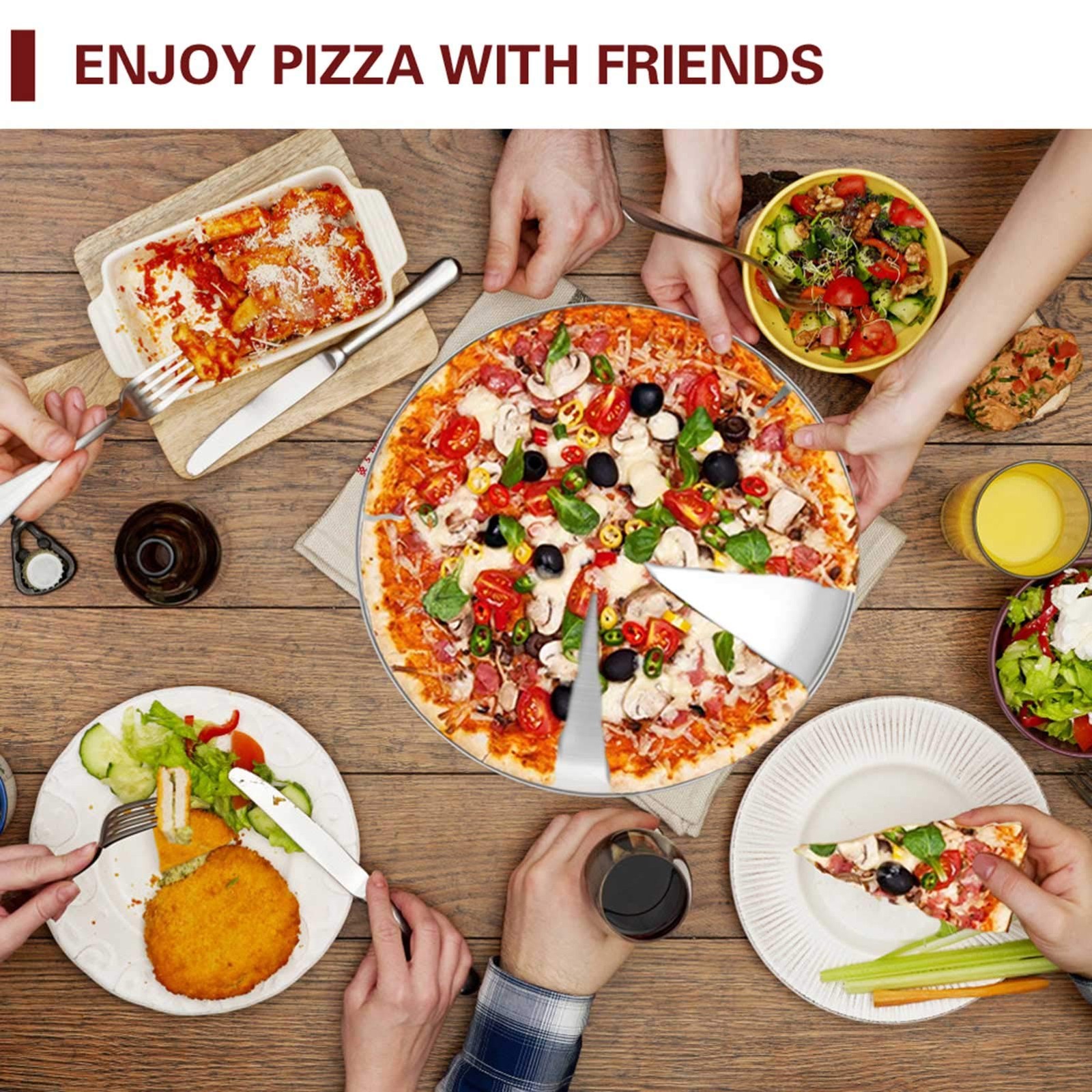 TeamFar Pizza Pan, 12 inch Pan Set Round Oven 4 PCS, Silver