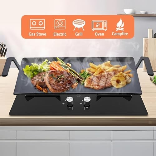 24” Carbon Steel Griddle – Pre-seasoned Heavy Duty Cookware for Double Burner &