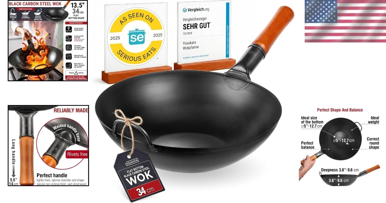 Ultimate 13.5″ Carbon Steel Wok – Non-Toxic, Pre-Seasoned for Authentic Flavors