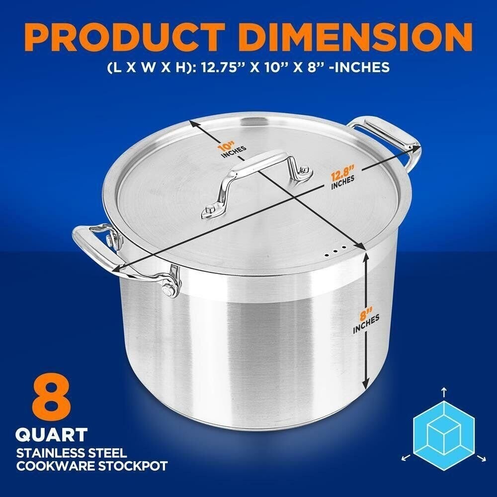 NutriChef 8QT Non-toxic Stainless Steel Stockpot, Heavy-Duty Induction Pot