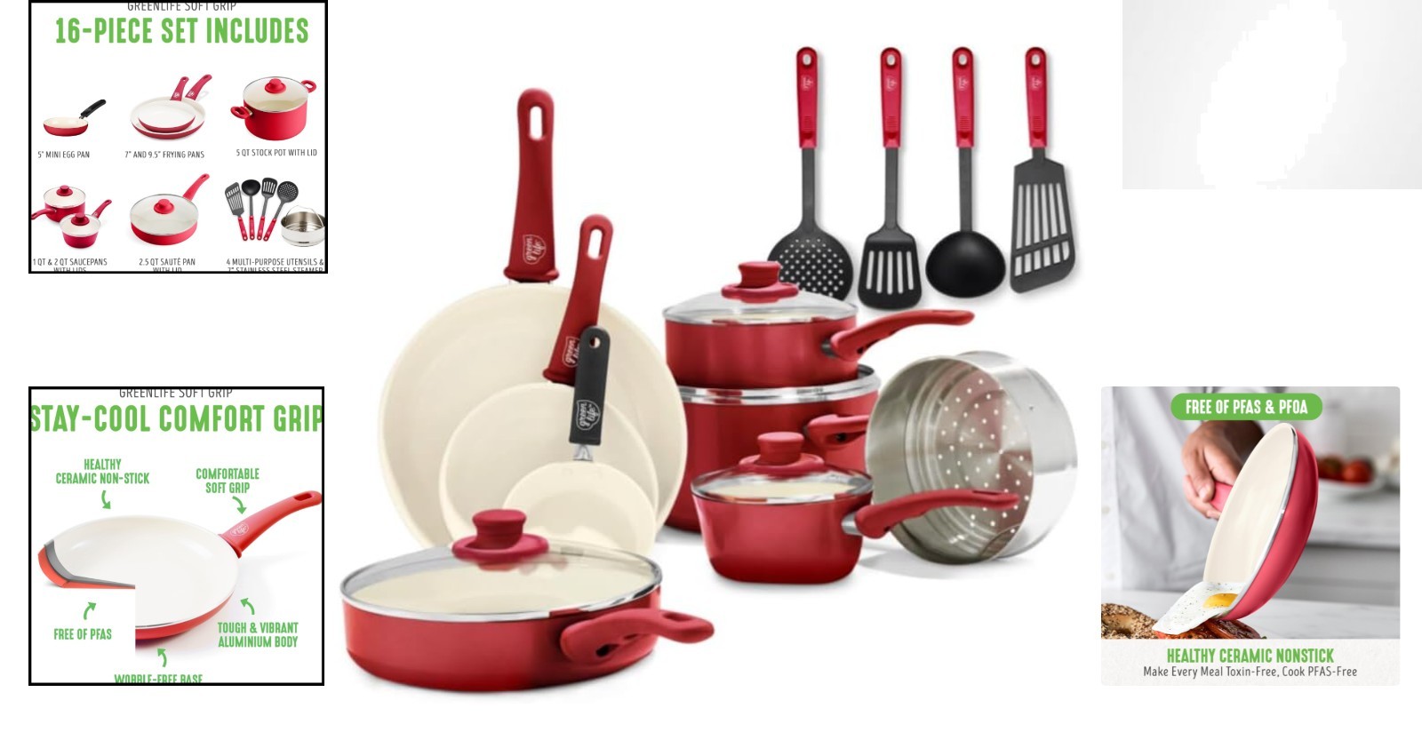 16-Piece Nonstick Ceramic Cookware Set – Safe, Stylish, and Versatile, Red