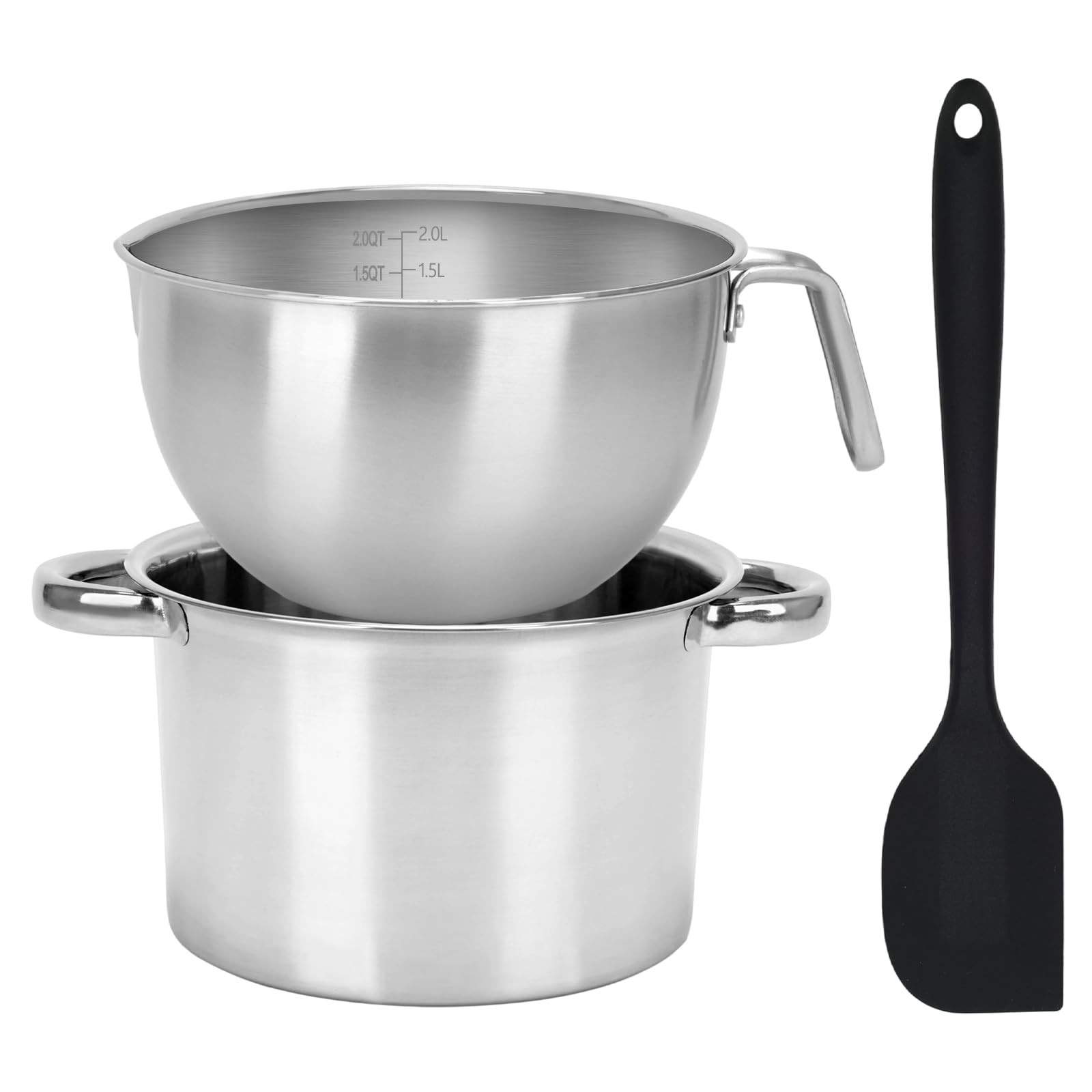 3PCS Double Boiler Pot Set, 2000ML/1.8QT Mixing Bowl with Scale 2800ML/ 2.54Q…