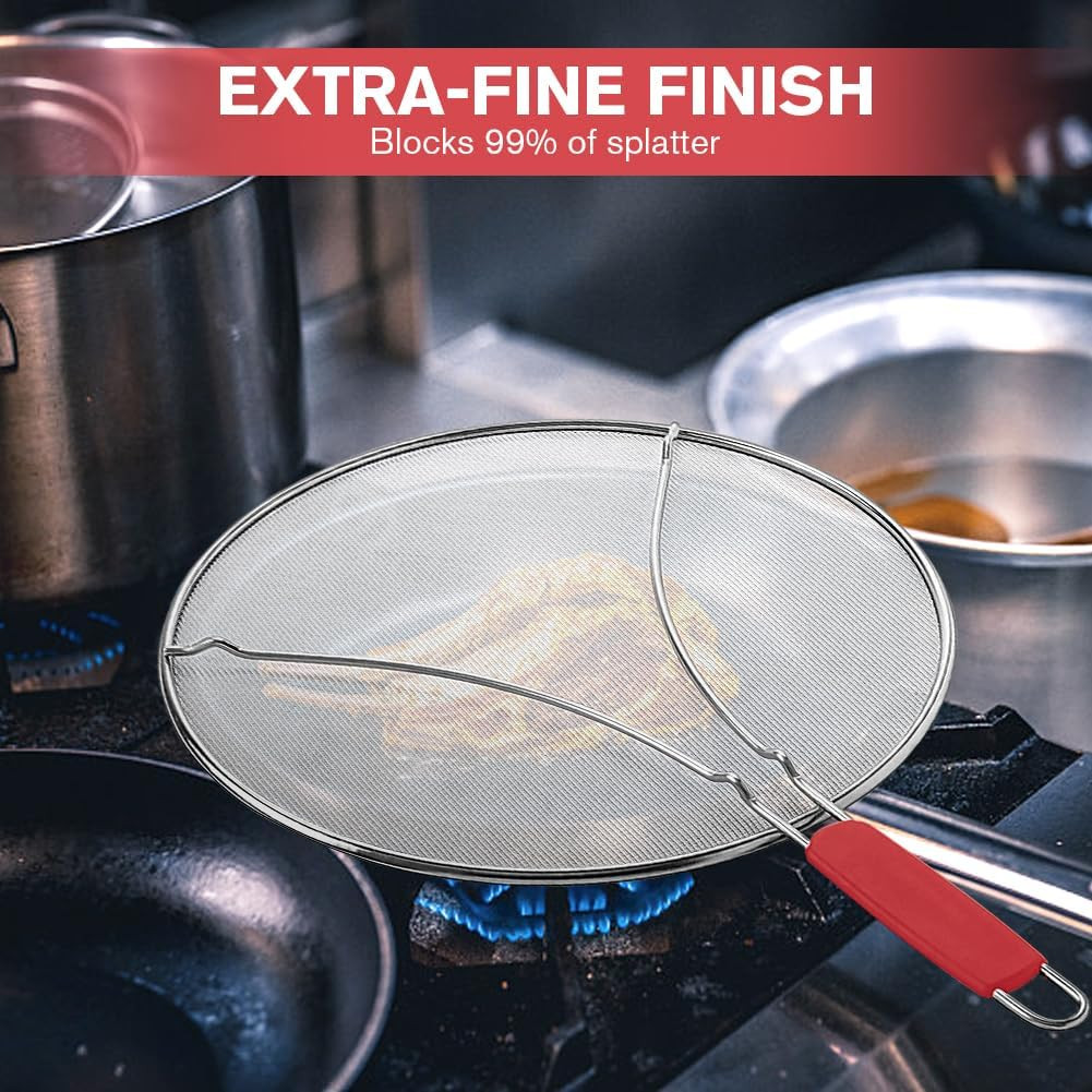 Splatter Screen for Frying Pan & Food Strainer,13 Inch Stainless Steel Grease Sp