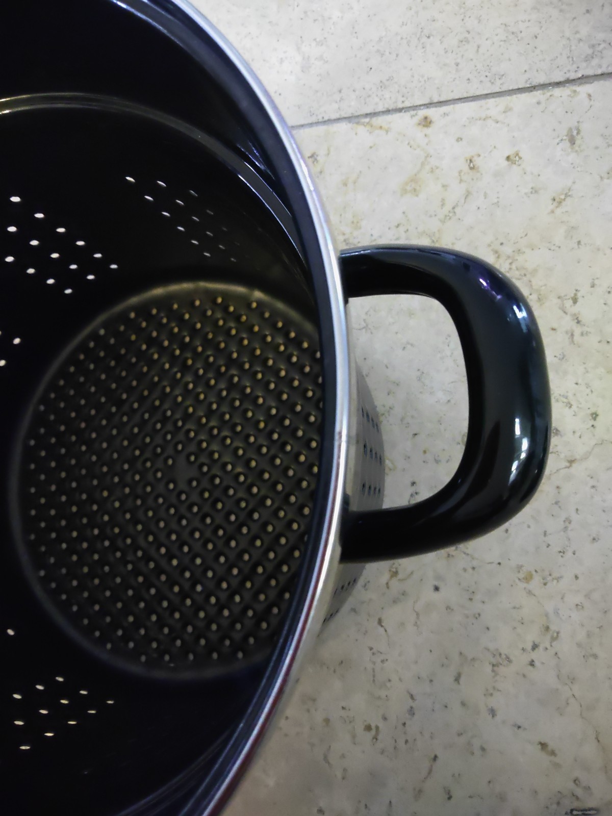 Black Stock Pot Colander Insert Double Handle With Lid