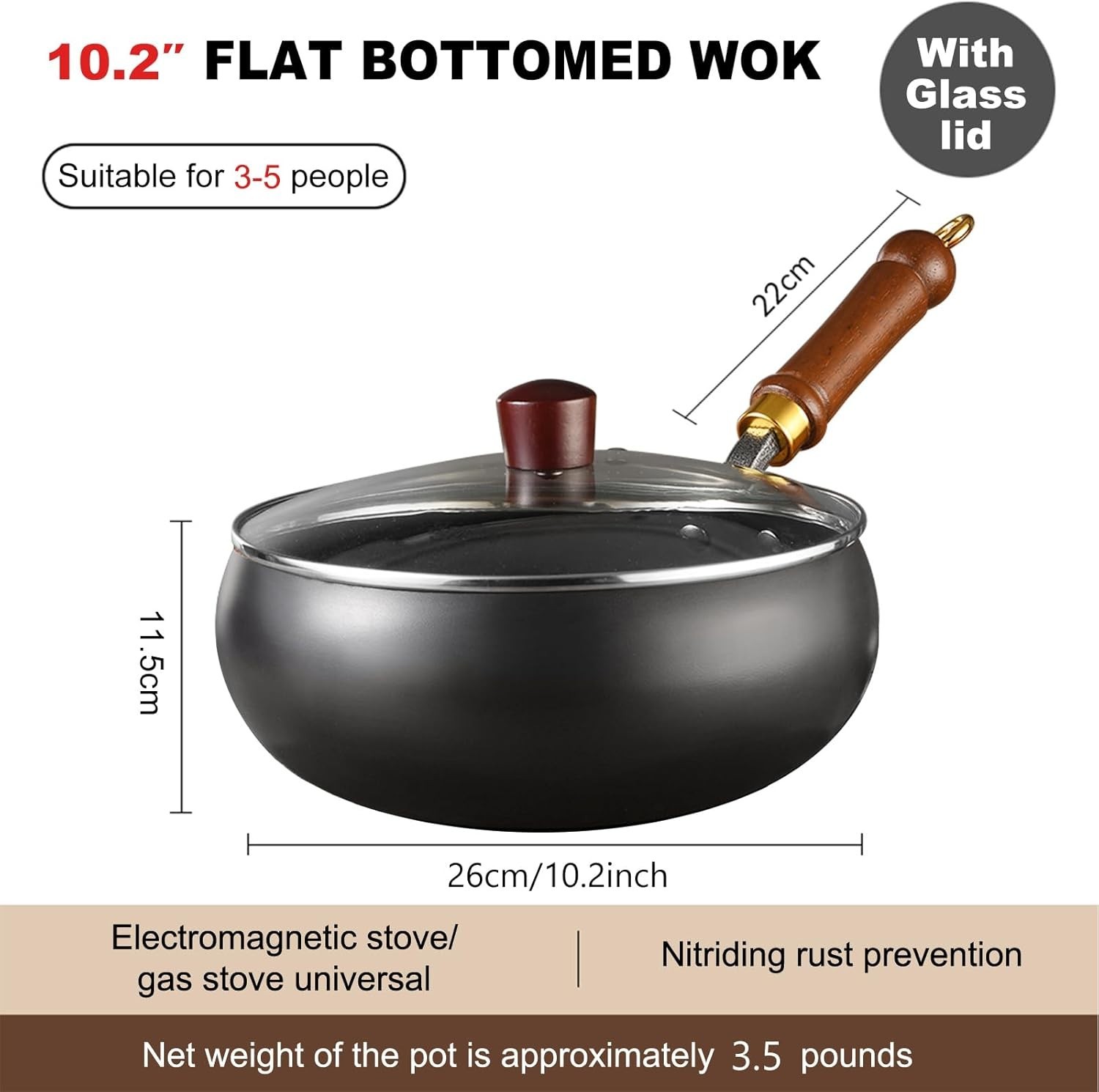 Durable Non-Chemical Coated 10.2 Inch Carbon Steel Wok – Ideal for Stir-Frying