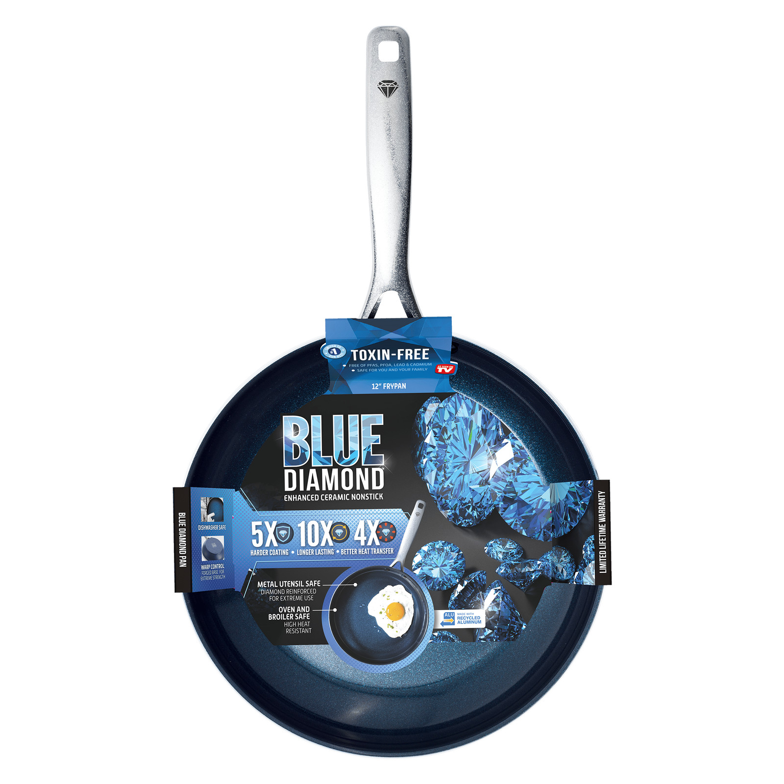 Blue Diamond Toxin Free Ceramic Nonstick Metal Utensil Open Frypan/Skillet, 12″