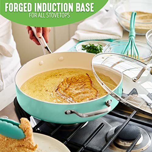 Artisan 5QT Turquoise Induction Saute Pan Jumbo Cooker – 5QT Artisan Ceramic