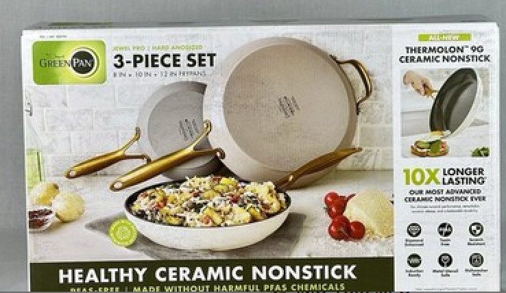 GreenPan Jewel 3-Piece Hard Anodized Ceramic Non-Stick Skillet Set NEW