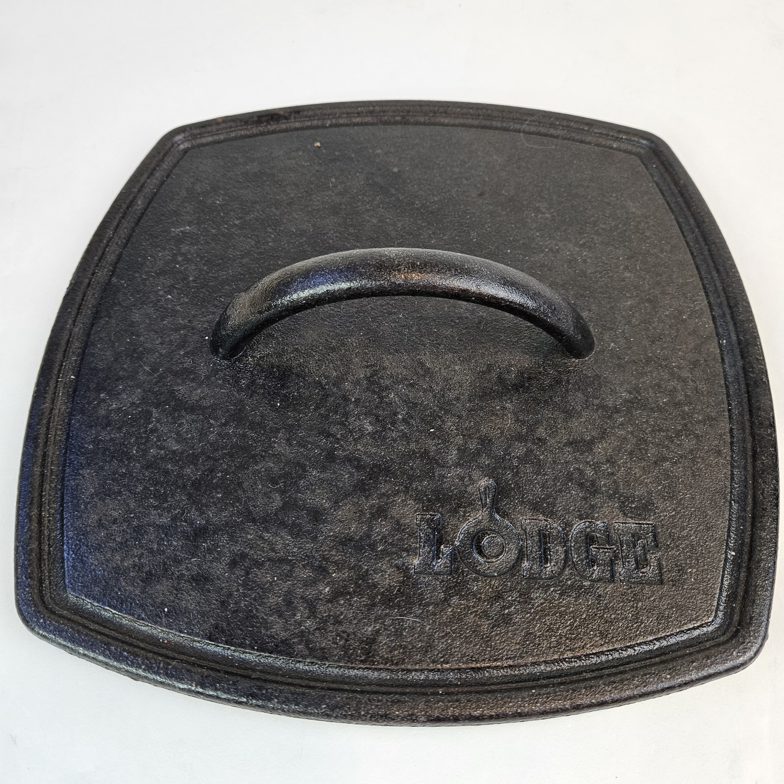 Lodge Flat Cast Iron Grill Burger Panini Press Ridges Square 8” Seasoned
