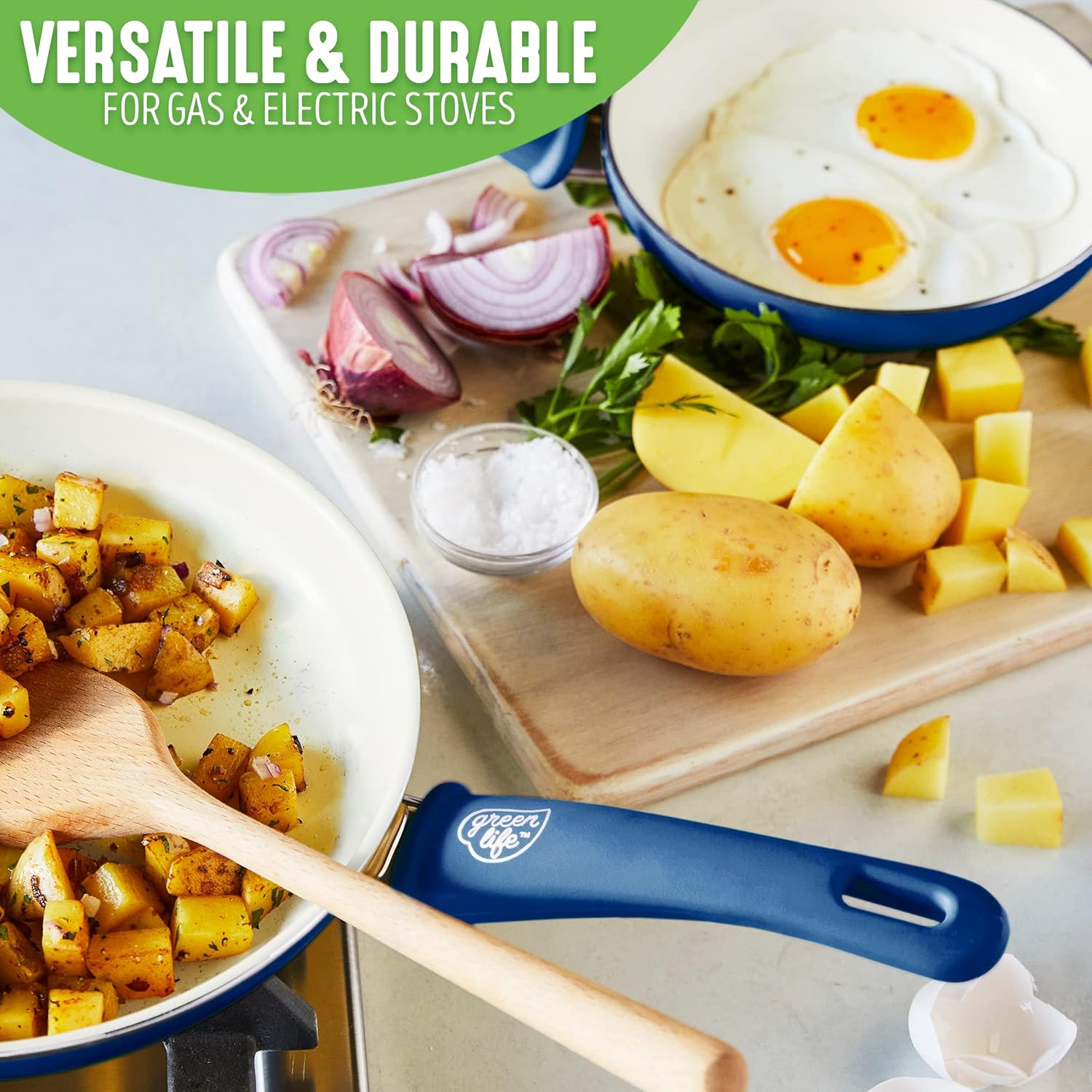 16-Piece Ceramic Nonstick Cookware Set & Frying Pan Set, Blue