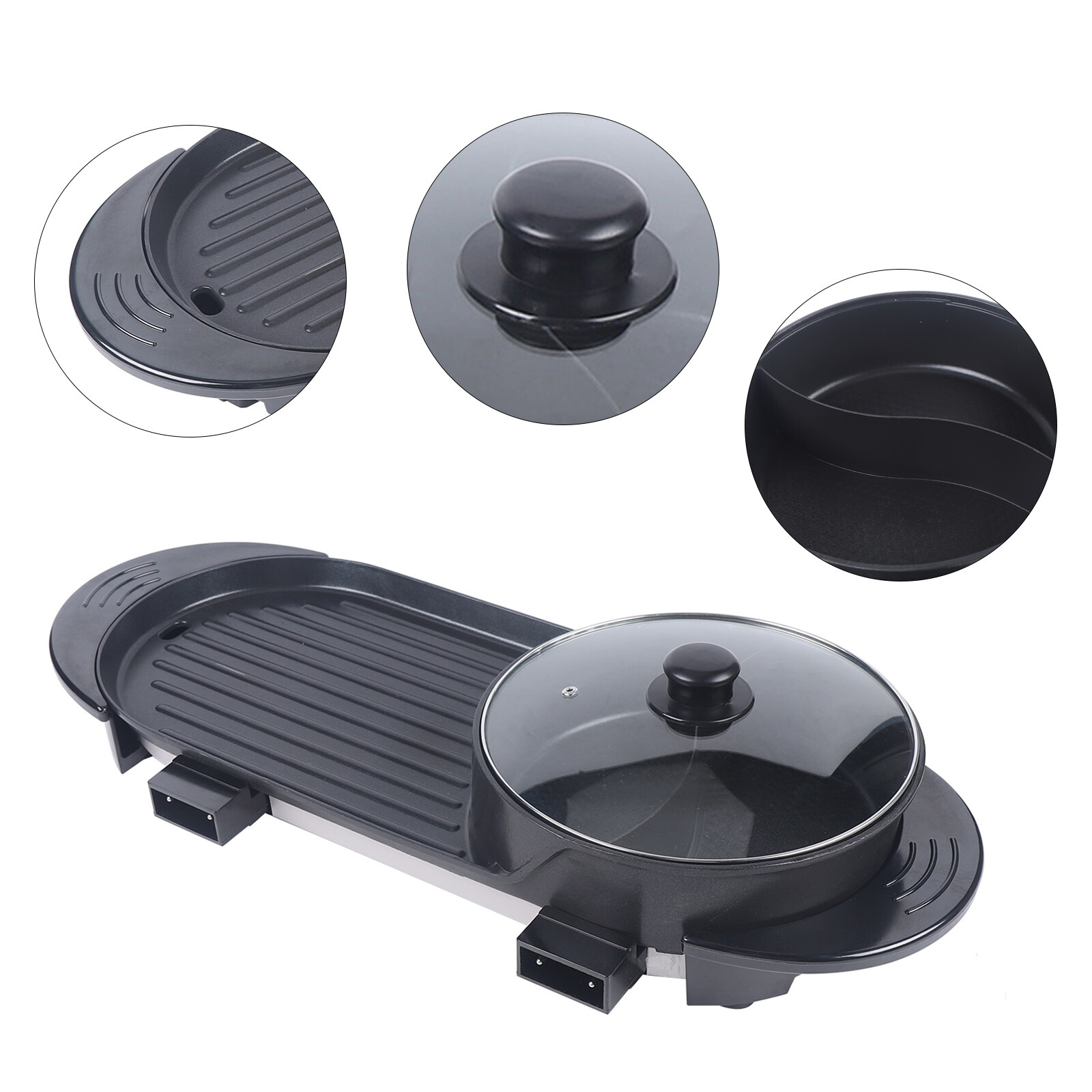 2 In 1 Hot Pot Barbecue Grill Portable Electric Non-stick Teppanyaki Pan Soup