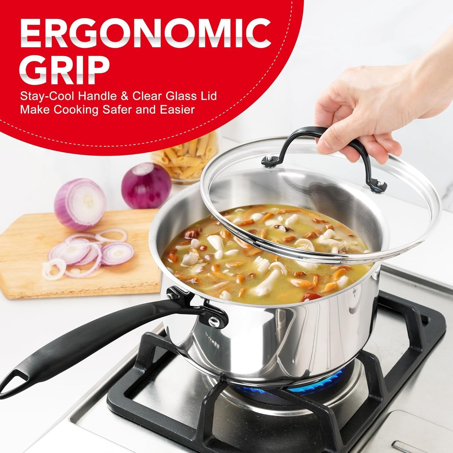 Versatile 6-Piece Stainless Steel Saucepan Set with Stay-Cool Handles & Lids